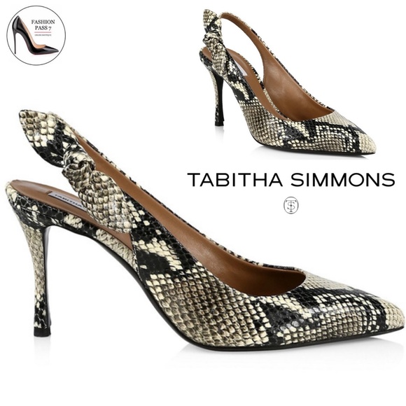 Tabitha Simmons Millie Snake Print Leather Slingback Pointed Toe Heeled Pumps 40 - Picture 2 of 16